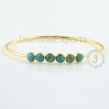 Designer Turquoise Silver Gemstone Lovely Charm Bangle For Women In Wholesale